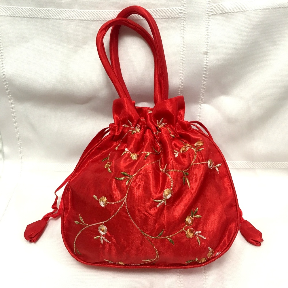 Floral Embroidered Satin Event Purse Handbag Bag